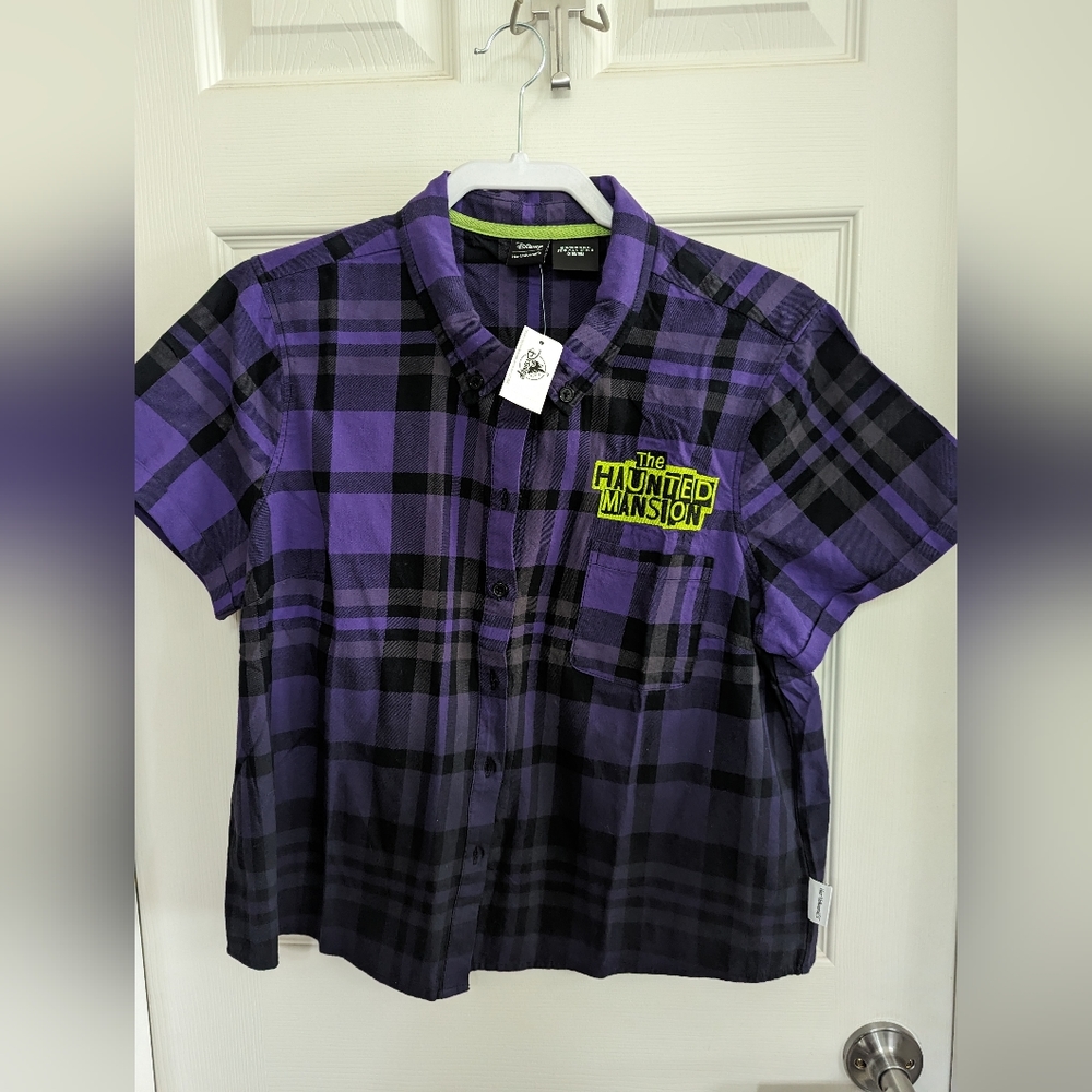 Disney her universe haunted Mansion purple plaid top